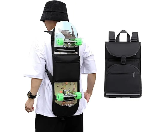 The skateboard bag is foldable and can be used as a normal backpack. Its design is light and compact, and it is easy to use and easy to carry.
